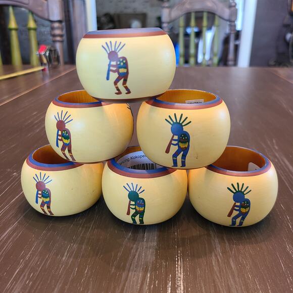 Yellow Kokopelli Napkin Ring Holders - Lot of 6 Handmade Southwestern Decor - Picture 1 of 5